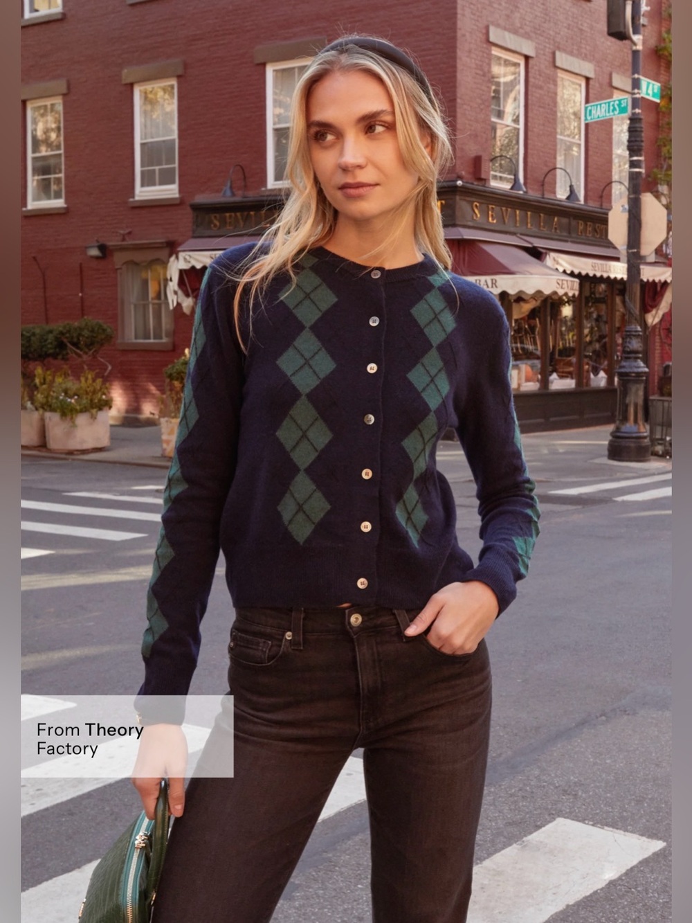 Few Moda Finley Cashmere Argyle Cardigan Navy Green Size S NWT